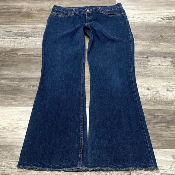 Vintage Y2K Levis 514 Dark Wash Blue Womens 13 Low Rise Flared Jeans Red Tab EUC - Picture 1 of 11